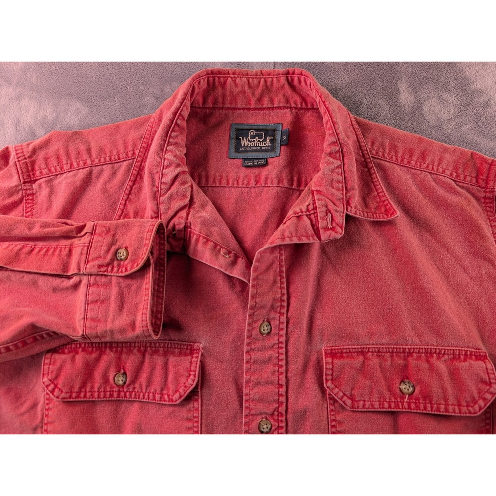 Vintage Woolrich Mens XL Red Cotton Canvas Button Down Shirt Made in USA 6935 LS